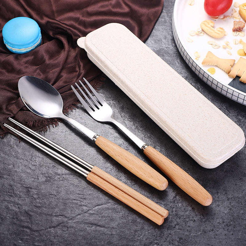 Portable Eco-Friendly Travel Cutlery Set with Wooden Handles Bowlift
