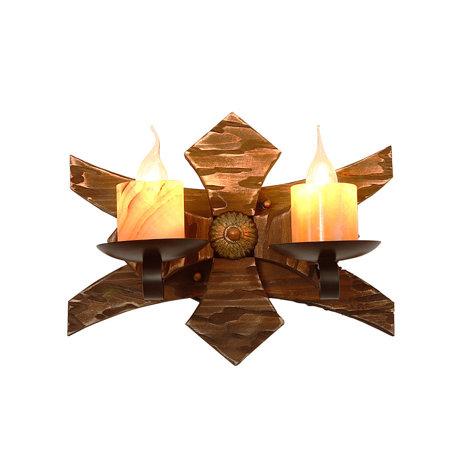 BowLift | Black Candle/Lantern Wall Lighting Vintage Style Clear Glass/Marble 2-Light Indoor Wall Sconce with Wooden Back Plate