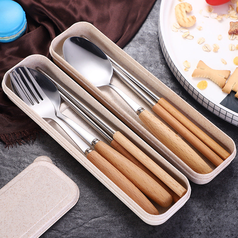 Portable Eco-Friendly Travel Cutlery Set with Wooden Handles Bowlift