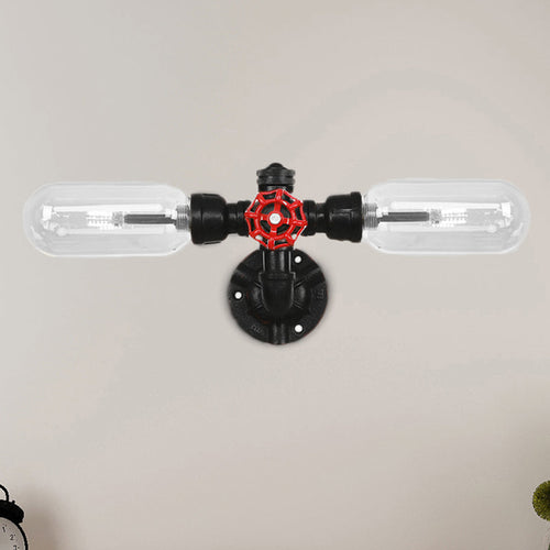 BowLift | Clear Glass Black Wall Lamp Capsule Shade 2/4 Light Industrial Wall Mounted Pipe Lighting