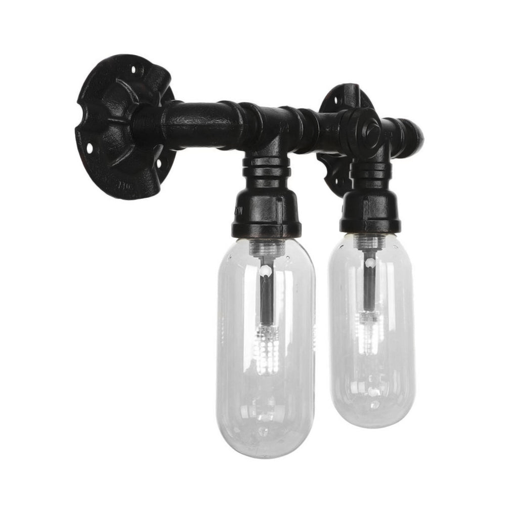 BowLift | Metal Oval Shadow Wall Lamp Industrial 2 Lights Bedroom Wall Mounted Pipe Light in Black