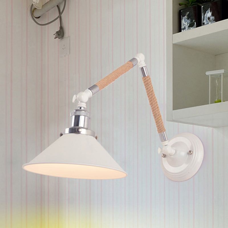 BowLift | 1 Head Flared Wall Lighting with Swivel Arm Vintage Style White Metal Wall Lamp, 7"/8" Diameter