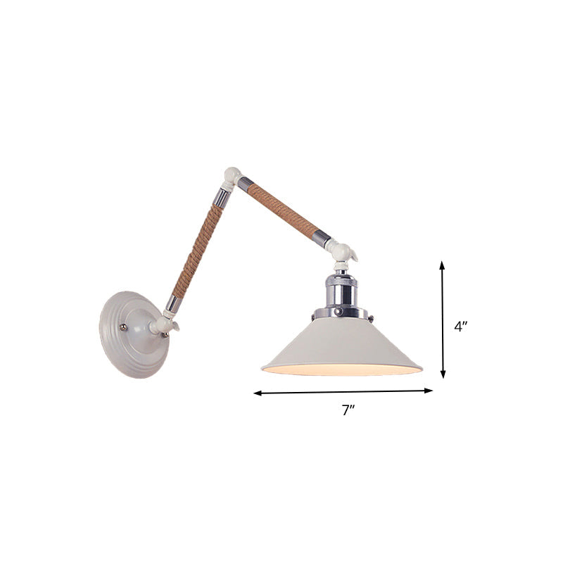 BowLift | 1 Head Flared Wall Lighting with Swivel Arm Vintage Style White Metal Wall Lamp, 7"/8" Diameter