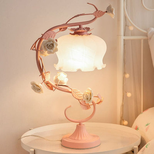 RoseLux - Handmade Ceramic Rose TaBowlifte Lamp | Pastoral Style Ambient Lighting | Bowlift