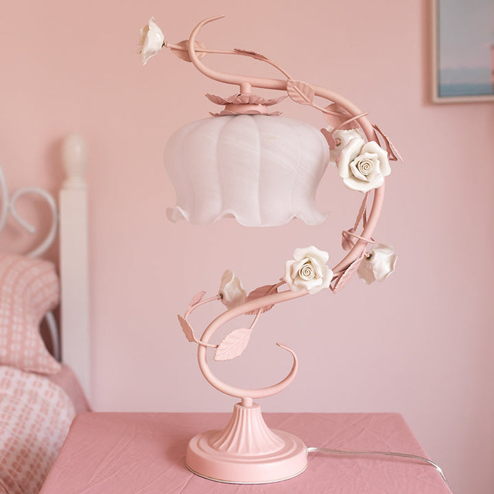Rose TaBowlifte Lamp Glass Flower Design Bedside Light | Bowlift