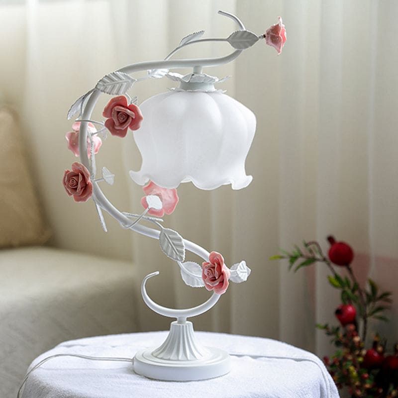 RoseLux - Handmade Ceramic Rose TaBowlifte Lamp | Pastoral Style Ambient Lighting | Bowlift