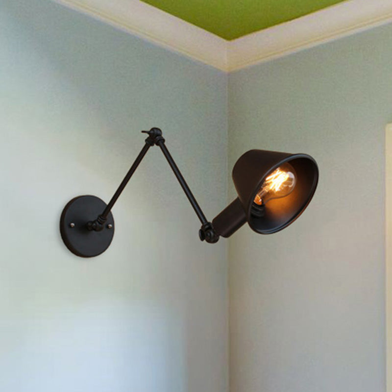 BowLift | 1 Bulb Wall Lighting Vintage Industrial Conical Shade Metal Wall Lamp in Black/Rust for the Study