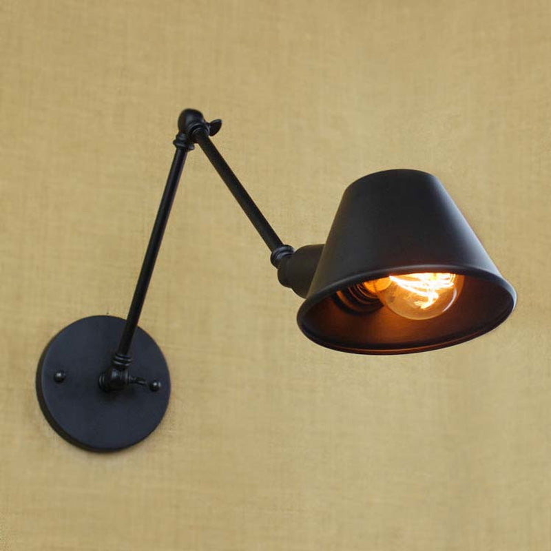 BowLift | 1 Bulb Wall Lighting Vintage Industrial Conical Shade Metal Wall Lamp in Black/Rust for the Study