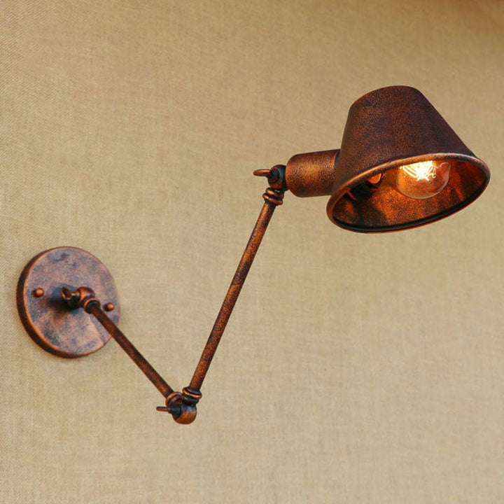 BowLift | 1 Bulb Wall Lighting Vintage Industrial Conical Shade Metal Wall Lamp in Black/Rust for the Study