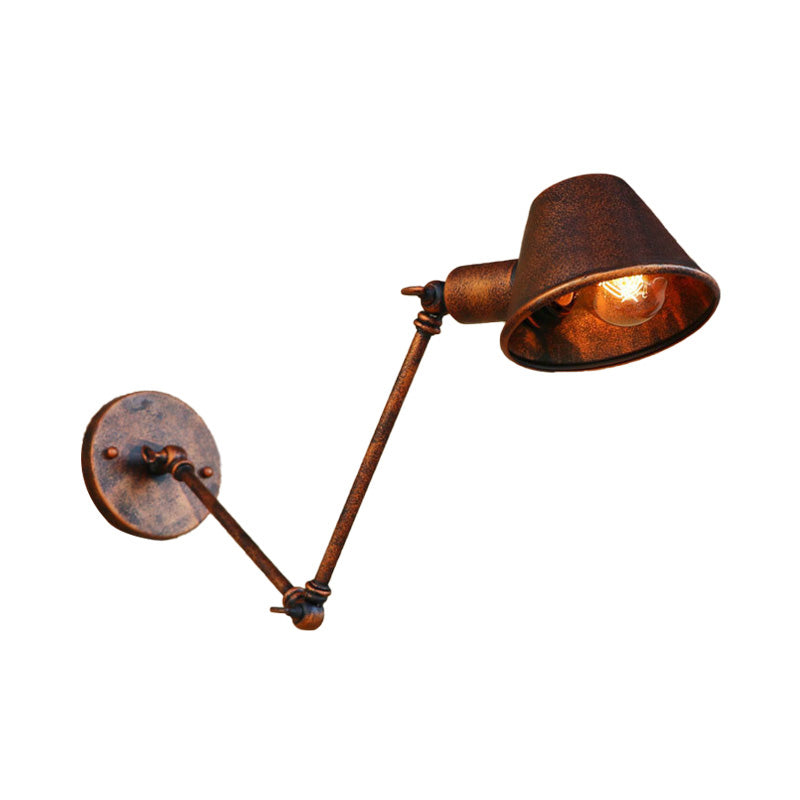 BowLift | 1 Bulb Wall Lighting Vintage Industrial Conical Shade Metal Wall Lamp in Black/Rust for the Study