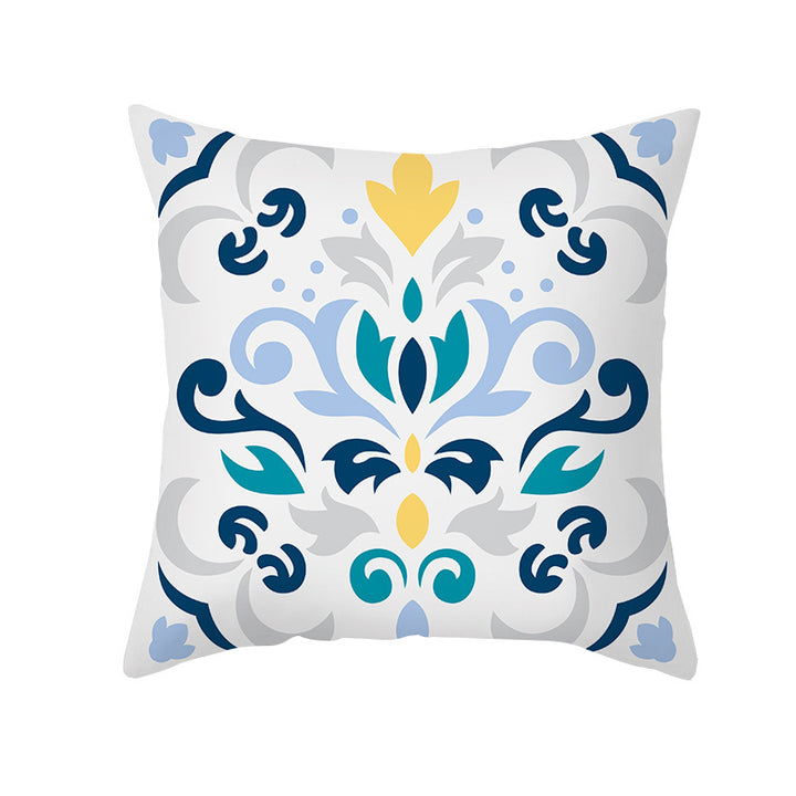 Square Modern Geometric Tile-Pattern Linen-Blend Throw Pillow Cover