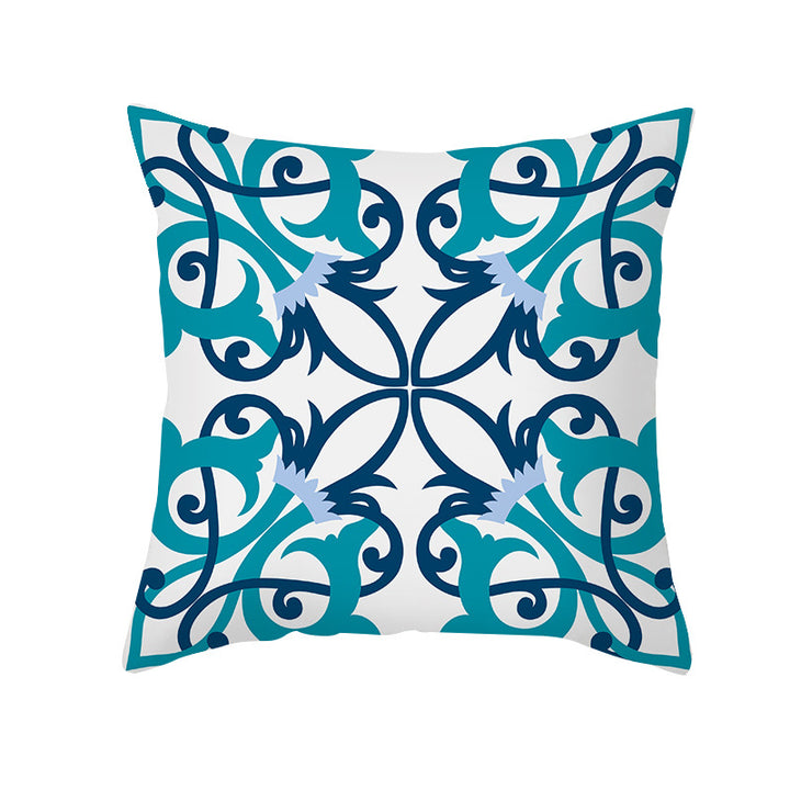 Square Modern Geometric Tile-Pattern Linen-Blend Throw Pillow Cover
