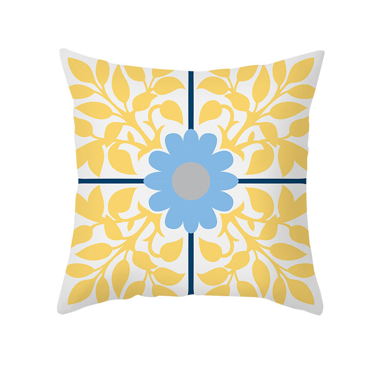 Square Modern Geometric Tile-Pattern Linen-Blend Throw Pillow Cover