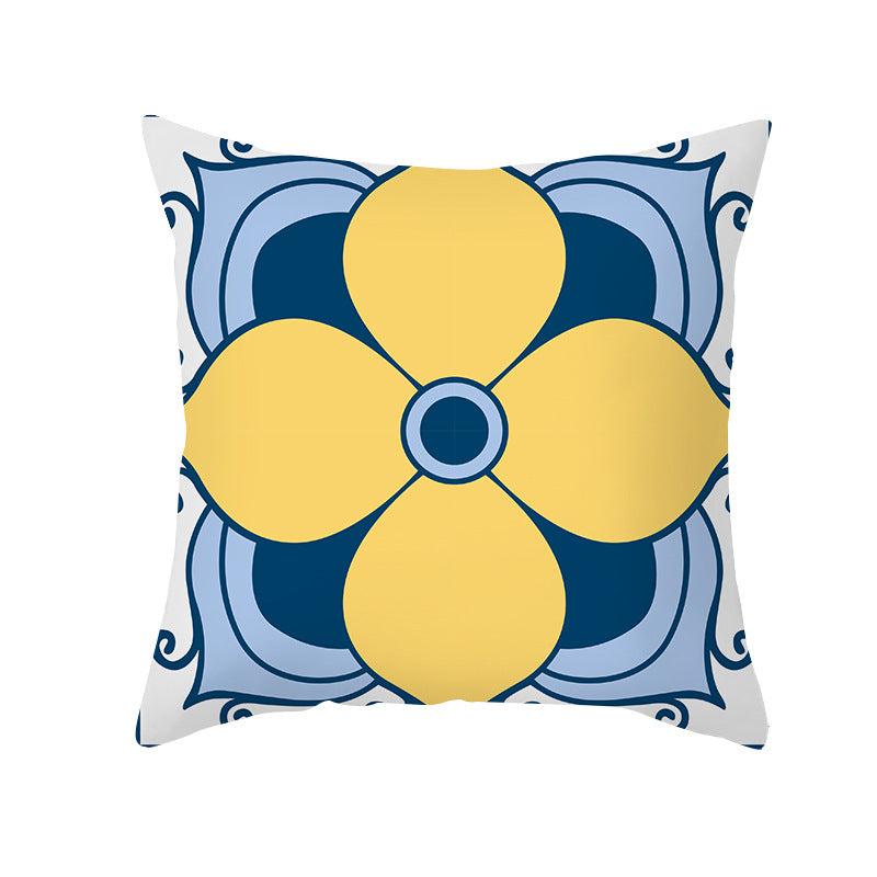 Square Modern Geometric Tile-Pattern Linen-Blend Throw Pillow Cover