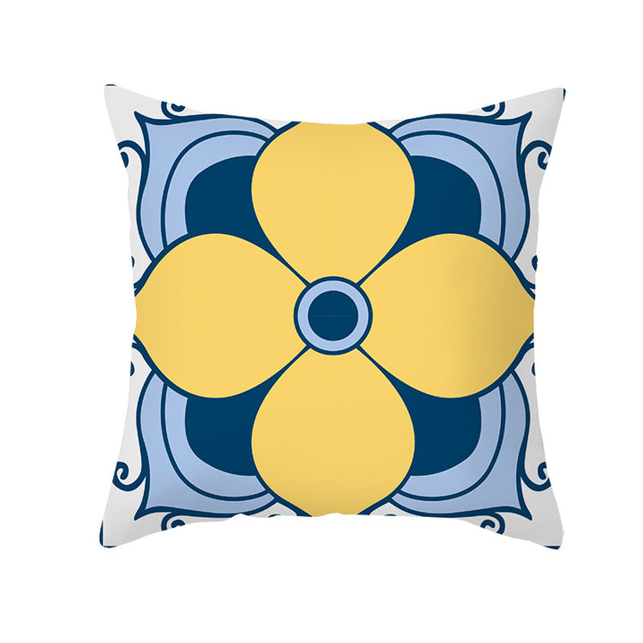 Square Modern Geometric Tile-Pattern Linen-Blend Throw Pillow Cover