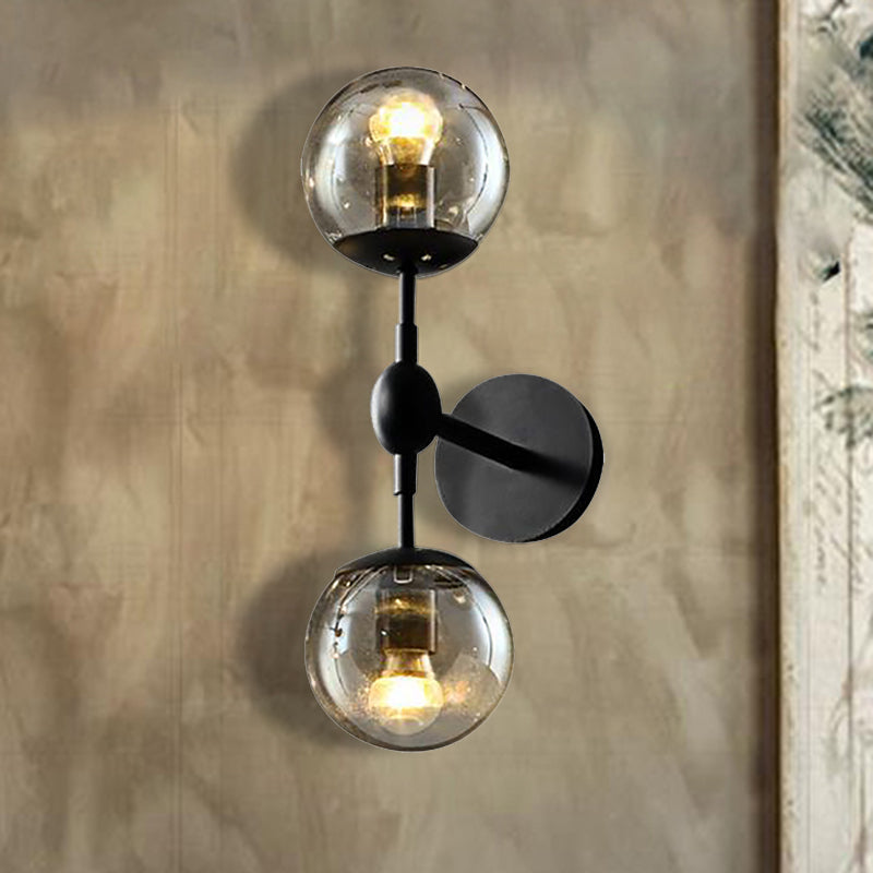 BowLift | Globe Dining Room Wall Lamp Fixture Industrial Smoke Glass 2/3 Light Black Wall Lamp
