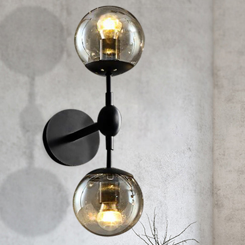 BowLift | Globe Dining Room Wall Lamp Fixture Industrial Smoke Glass 2/3 Light Black Wall Lamp