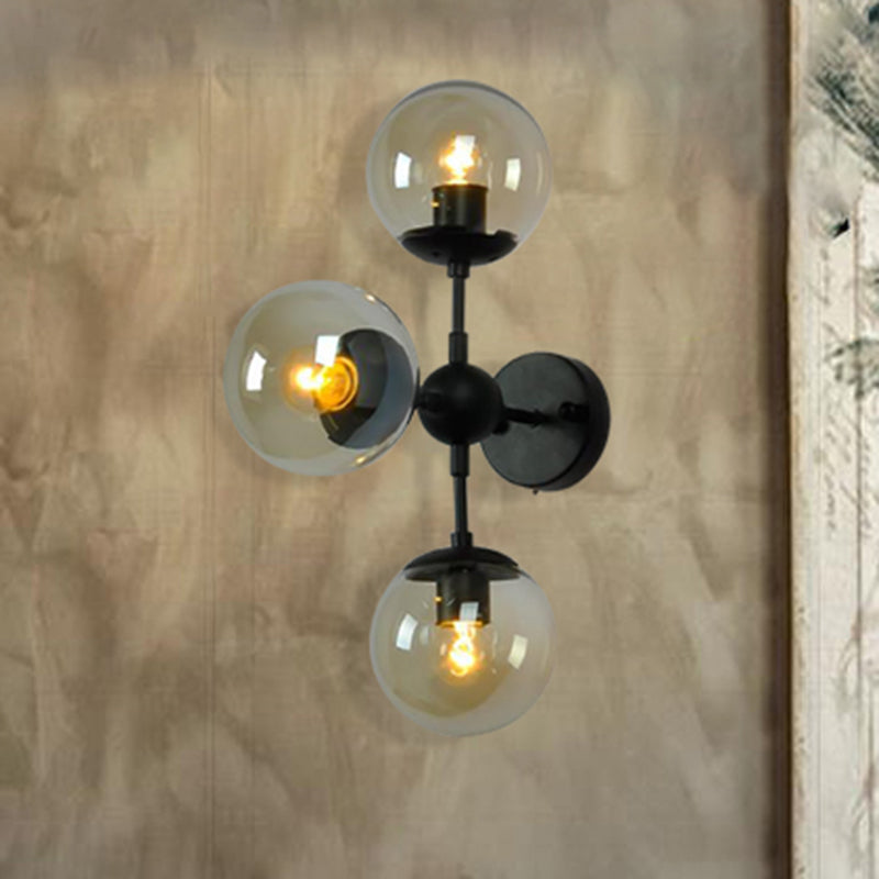 BowLift | Globe Dining Room Wall Lamp Fixture Industrial Smoke Glass 2/3 Light Black Wall Lamp