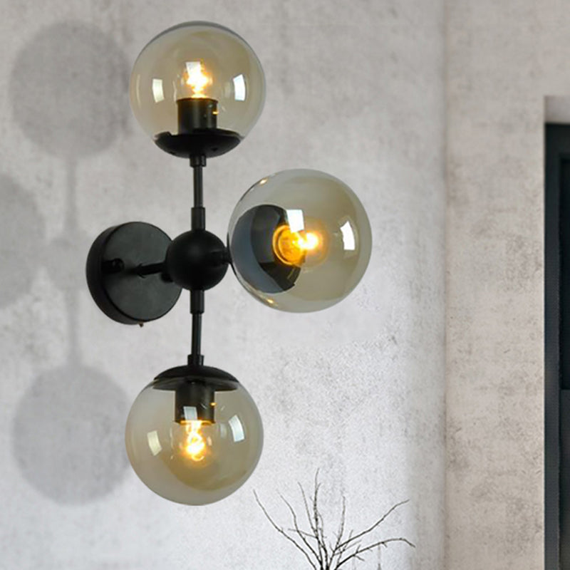BowLift | Globe Dining Room Wall Lamp Fixture Industrial Smoke Glass 2/3 Light Black Wall Lamp