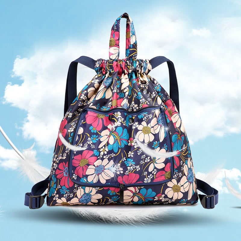 Foldable Printed Nylon Backpack with Drawstring | Bowlift