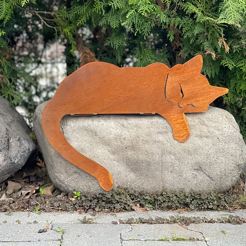 BowLift | Garden figure Sleeping Cat | Rustic Design | Weatherproof Iron | Decorative Highlight for Outdoor Areas
