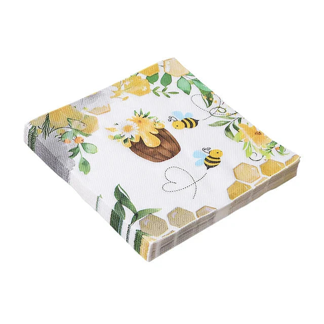 20pcs Napkins Paper Pastoral Style Bee Napkins Retro Rose Print Napkin | Bowlift