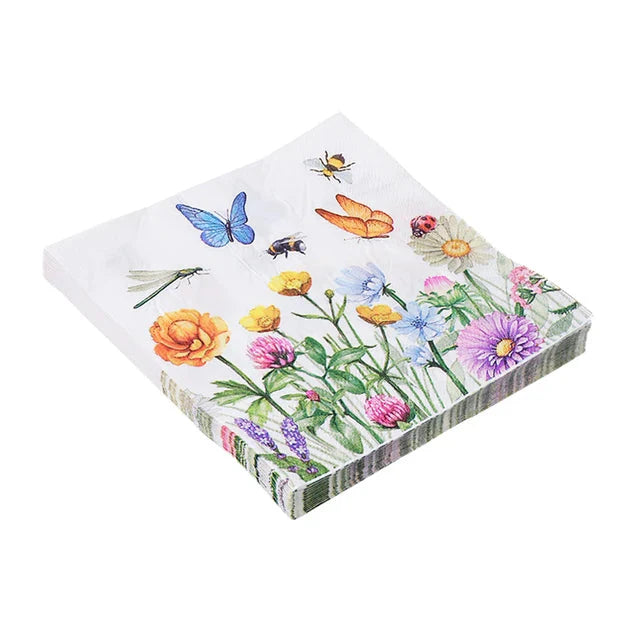 20pcs Napkins Paper Pastoral Style Bee Napkins Retro Rose Print Napkin | Bowlift