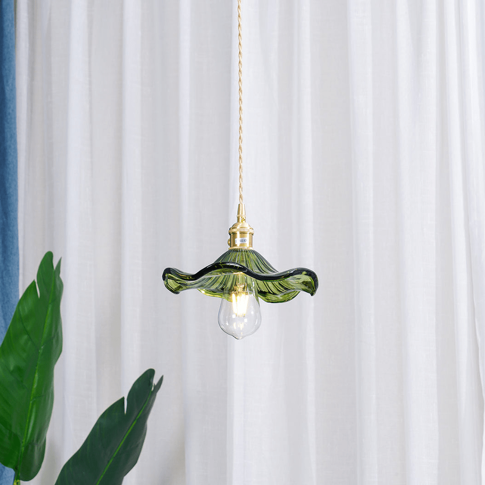 BowLift | Elegant Hibiscus Flower Pendant Light – Glass & Brass Hanging Lamp