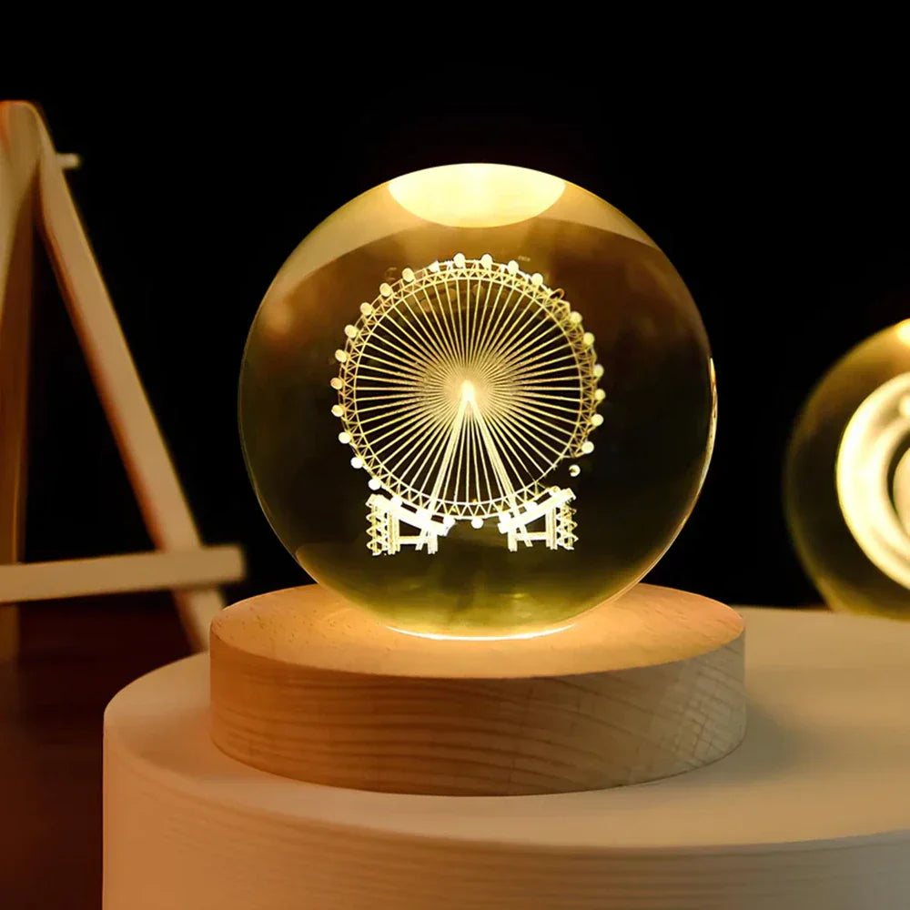 BowLift | Night Light Wooden Base Crystal Ball Lamp