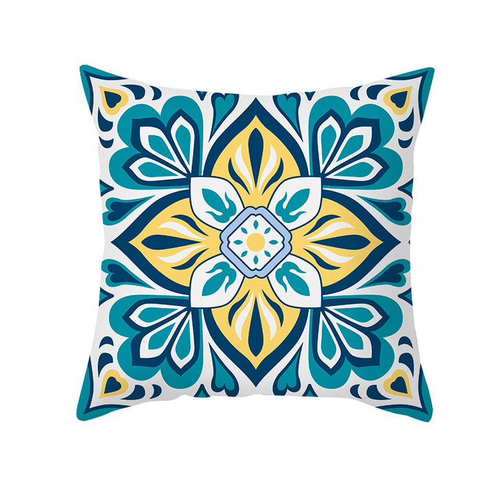 Square Modern Geometric Tile-Pattern Linen-Blend Throw Pillow Cover