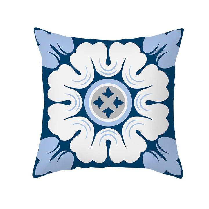 Square Modern Geometric Tile-Pattern Linen-Blend Throw Pillow Cover