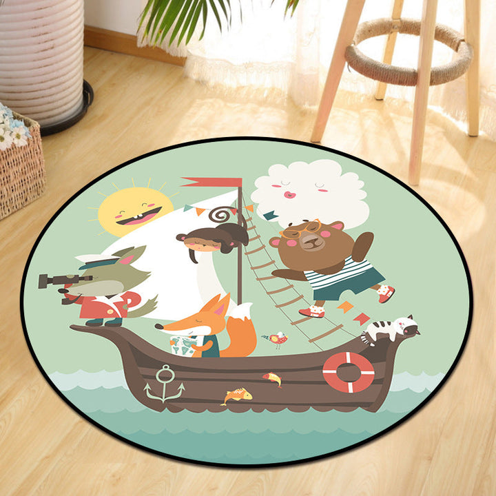 BowLift | Cute Animal Picnic Drawing Carpet Multi-Color Children's Art Carpet Synthetic Non-Slip Machine Washable Stain Resistant Carpet for Children's Room