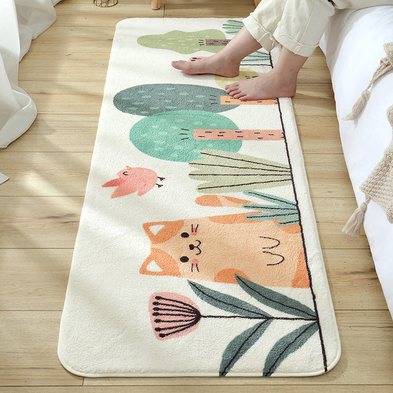 BowLift | Green Children's Carpet Synthetic Cat in the Forest Pattern Carpet Pet Friendly Machine Washable Non-Slip Back Carpet for Bedroom