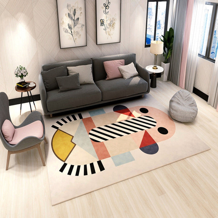 BowLift | Aesthetics Mid-Century Carpet Multicolored Geometric Carpet Stain Resistant Non-Slip Machine Washable Carpet for Living Room