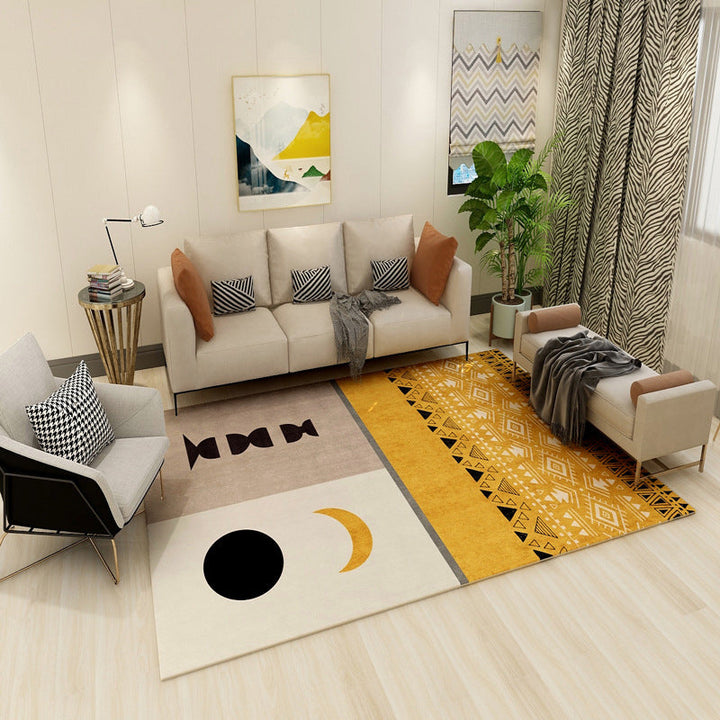 BowLift | Multi colored geometric block rug synthetic Scandinavian rug machine washable pet friendly non-slip rug for living room