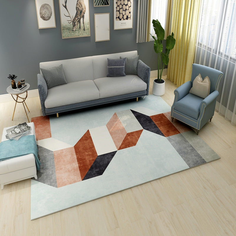 BowLift | Multi colored geometric block rug synthetic Scandinavian rug machine washable pet friendly non-slip rug for living room