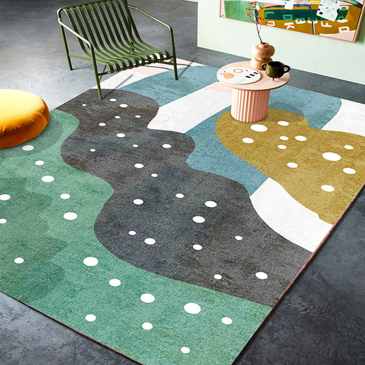 BowLift | Retro Abstract Line Art Rug Multicolored Mid-Century Rug Synthetic Washable Stain Resistant Non-Slip Rug for the Living Room