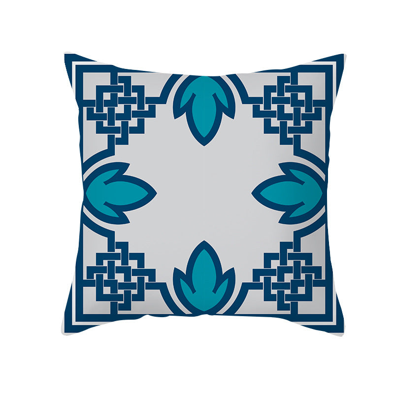 Square Modern Geometric Tile-Pattern Linen-Blend Throw Pillow Cover