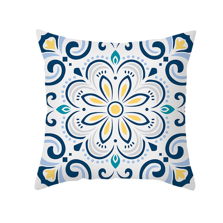 Square Modern Geometric Tile-Pattern Linen-Blend Throw Pillow Cover