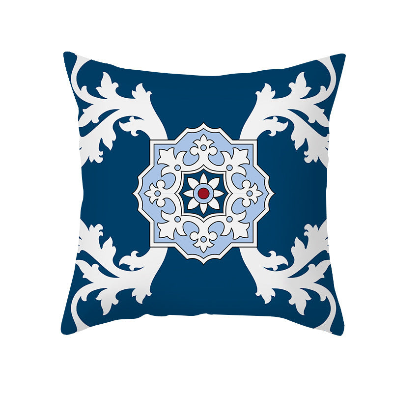 Square Modern Geometric Tile-Pattern Linen-Blend Throw Pillow Cover
