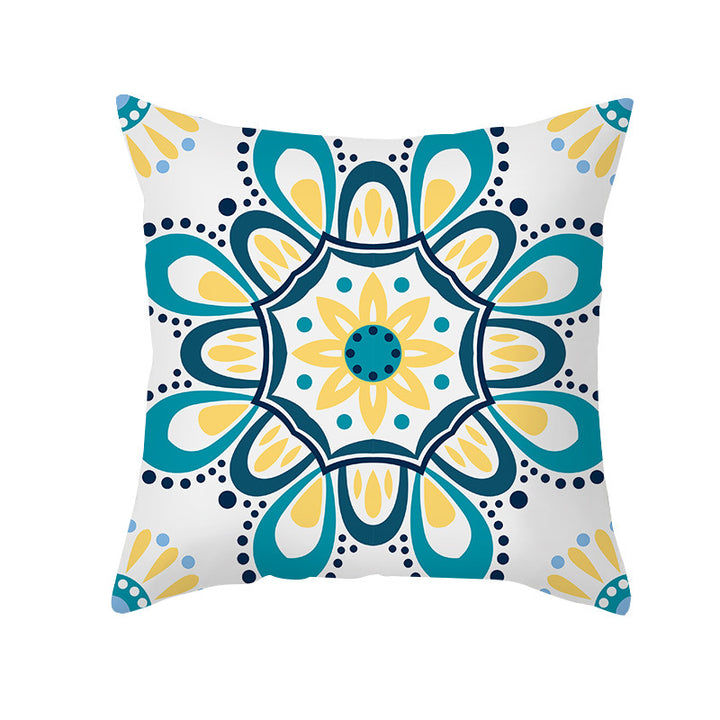 Square Modern Geometric Tile-Pattern Linen-Blend Throw Pillow Cover