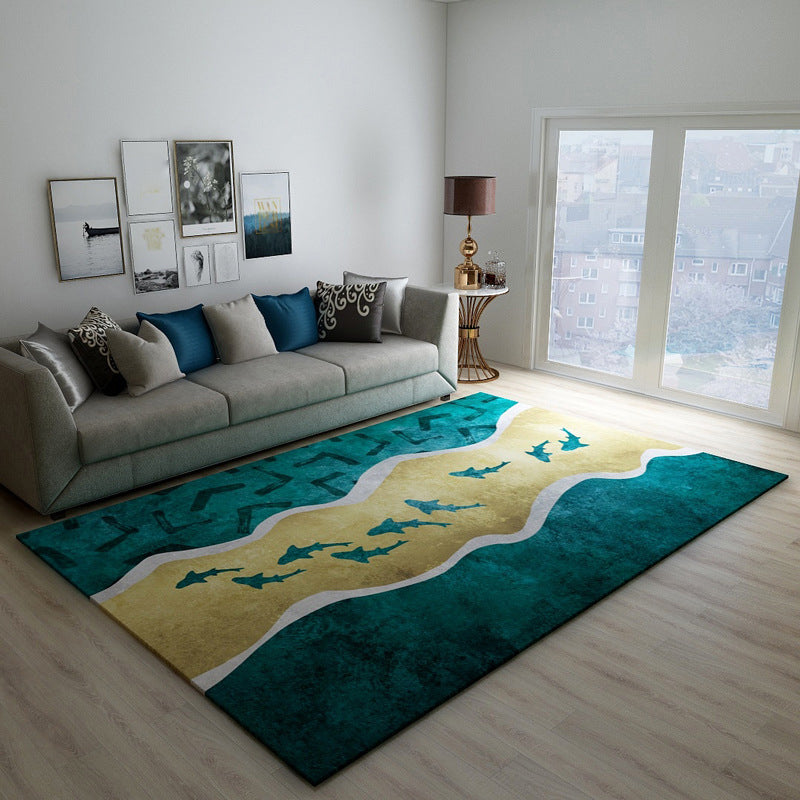 BowLift | Black Green Vintage Rug Polyester Abstract Geometric Rug Machine Washable Non-Slip Pet-Friendly Carpet for Large Room