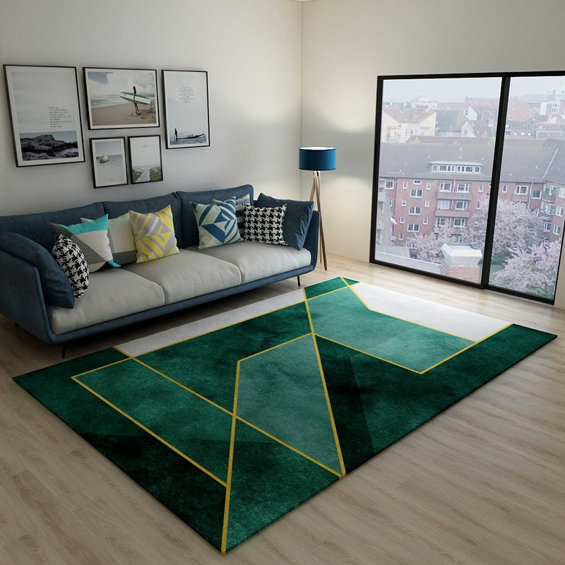 BowLift | Black Green Vintage Rug Polyester Abstract Geometric Rug Machine Washable Non-Slip Pet-Friendly Carpet for Large Room