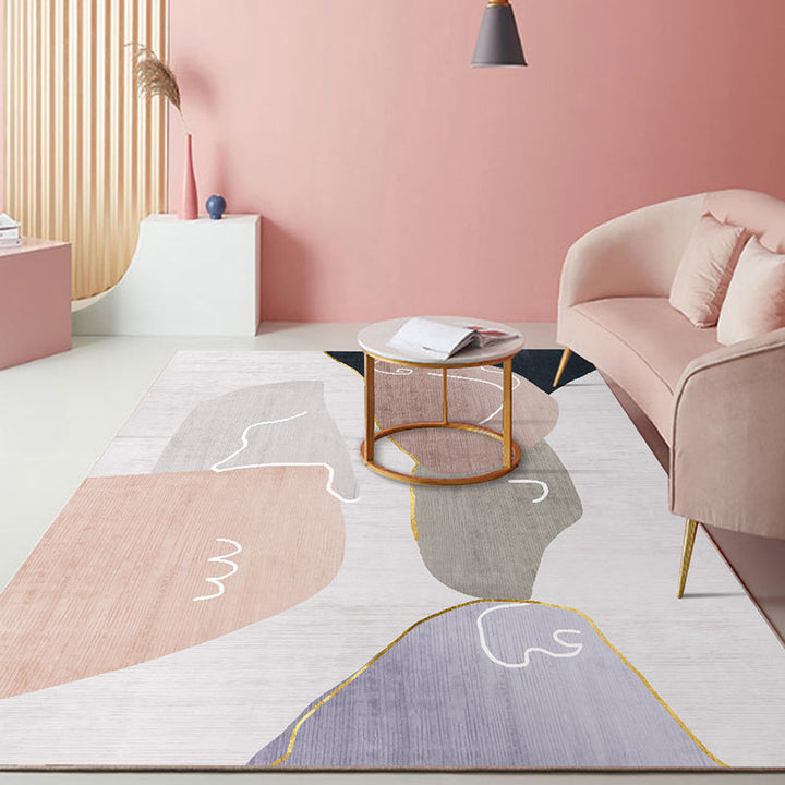 BowLift | Nordic Colorblock Pattern Rug Multicolor Synthetic Rug Washable Pet-Friendly Non-Slip Back Rug for Girls' Room