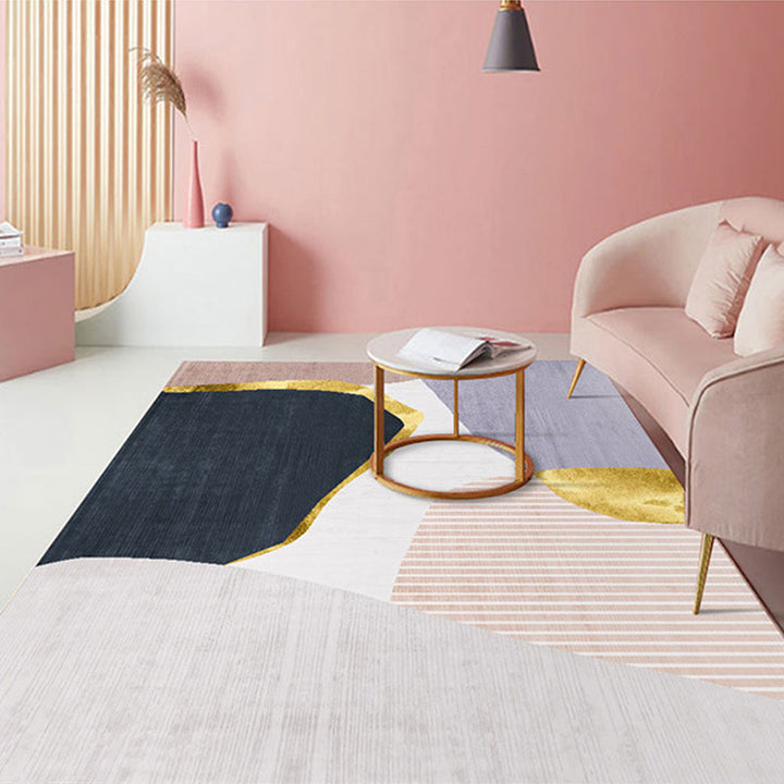 BowLift | Nordic Colorblock Pattern Rug Multicolor Synthetic Rug Washable Pet-Friendly Non-Slip Back Rug for Girls' Room