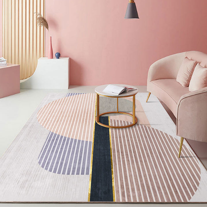 BowLift | Nordic Colorblock Pattern Rug Multicolor Synthetic Rug Washable Pet-Friendly Non-Slip Back Rug for Girls' Room