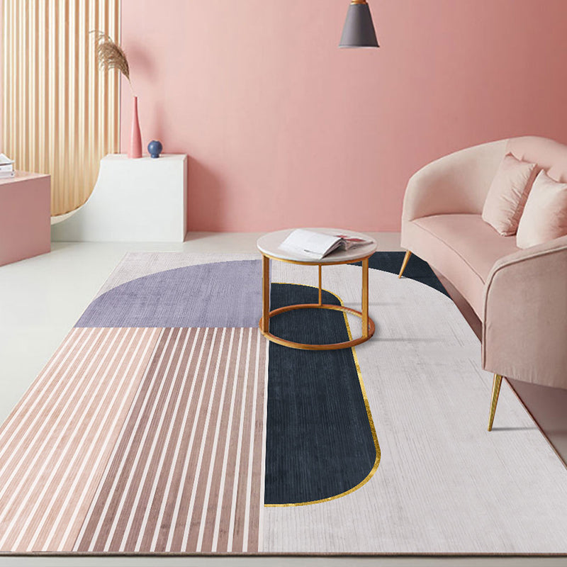 BowLift | Nordic Colorblock Pattern Rug Multicolor Synthetic Rug Washable Pet-Friendly Non-Slip Back Rug for Girls' Room