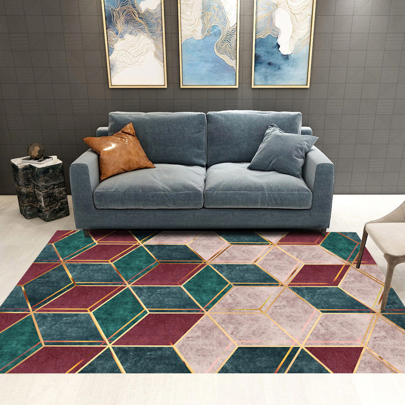 BowLift | Trendy Geometric Patchwork Rug Multicolor Postmodern Rug Polyester Non-Slip Machine Washable Pet Friendly Rug for Home
