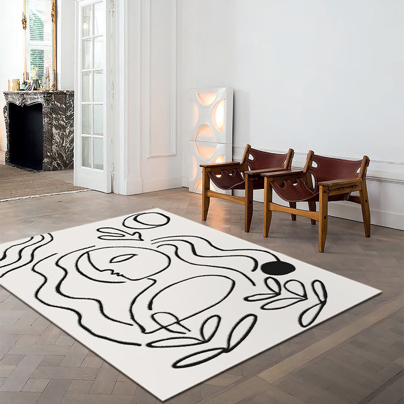 BowLift | Simple Line Art Rug Multicolor Nordic Style Rug Synthetic Pet Friendly Machine Washable Non-Slip Rug for Living Room