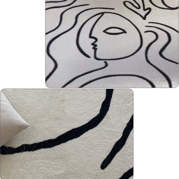 BowLift | Simple Line Art Rug Multicolor Nordic Style Rug Synthetic Pet Friendly Machine Washable Non-Slip Rug for Living Room